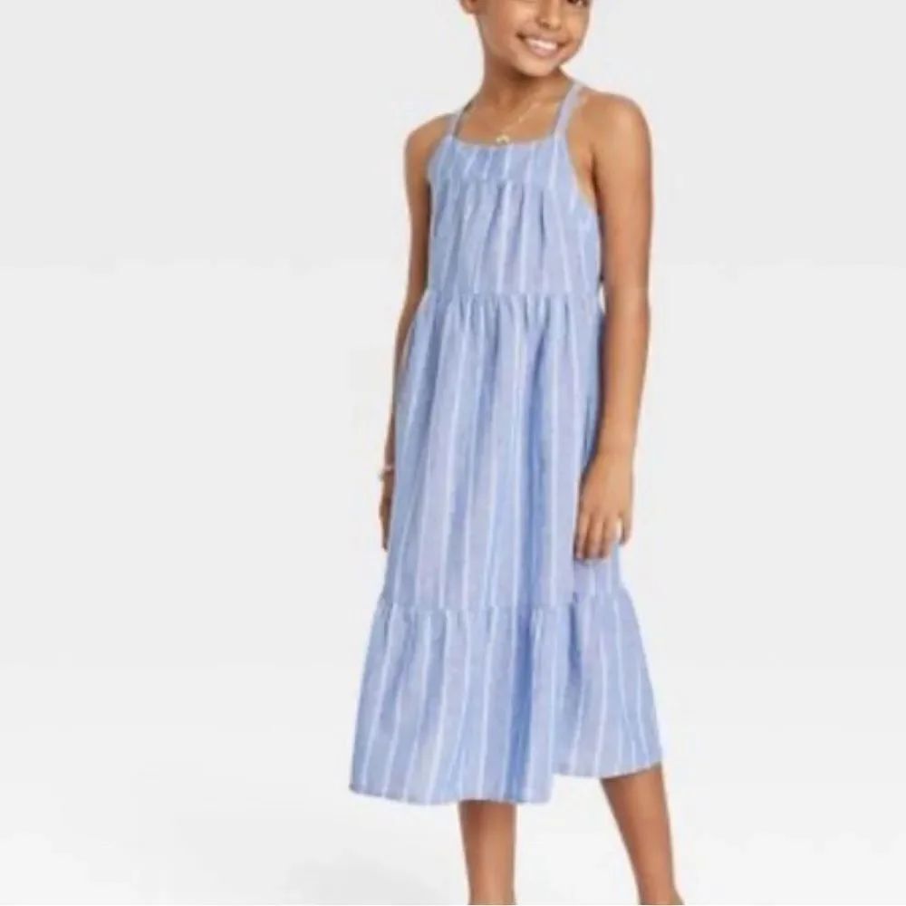Cat & Jack Tiered Cotton Striped Midi Dress Girls 6/7 EUC